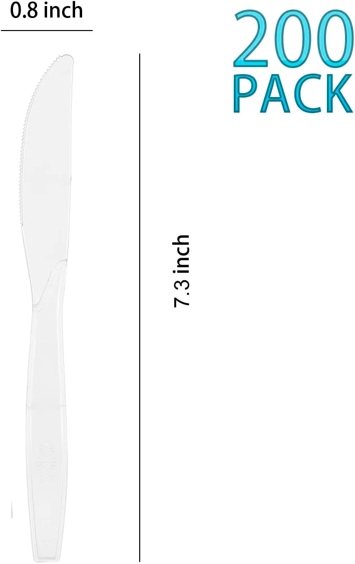 MOACOCK 200 Count Clear Plastic Knives, Heavy Weight Disposable Spoons Cutlery Plastic Utensils, Clear PlasticSilverware Bulk - Image 2